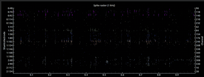 Spike raster, 384 channels, recorded continuously
